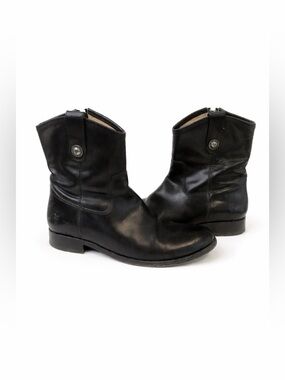 FRYE Women’s Black Leather Ankle Booties with Western Flair 7.5